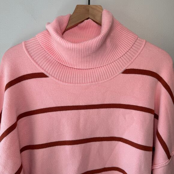 Free People Women's Paulie Striped Turtleneck Sweater Top Pink Size Medium - Picture 2 of 7